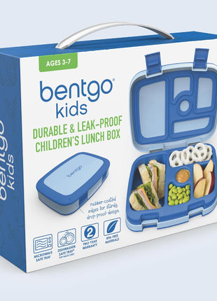 Bentgo Kids Bento-Style 5-Compartment Leak-Proof Lunch Box | Ideal Portion Sizes for Ages 3-7, Durable, Drop-Proof, Dishwasher Safe, PFAS & BPA-Free Materials (Blue)
