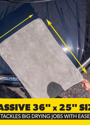 Chemical Guys Woolly Mammoth Large Microfiber Drying Towel - 36 x 25 Inch Gray, Ultra Plush Super Absorbent Car Drying Towel for Cars, Trucks, SUVs, Motorcycles, RVs, and Auto Detailing