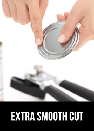 GORILLA GRIP Heavy Duty Stainless Steel Smooth Edge Manual Can Opener and Bottle Openers, Soft Comfortable Handle, Oversized Handheld Turn Knob, US Designed Multifunctional Kitchen Tool, Black