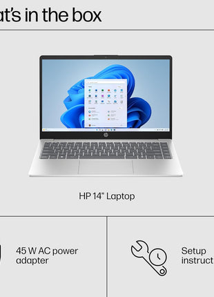 HP 14 inch Laptop, HD Display, Intel Core i3-N305, 8 GB RAM, 256 GB SSD, Intel UHD Graphics, Windows 11 Home in S Mode, Natural Silver, 14-ep0299nr
