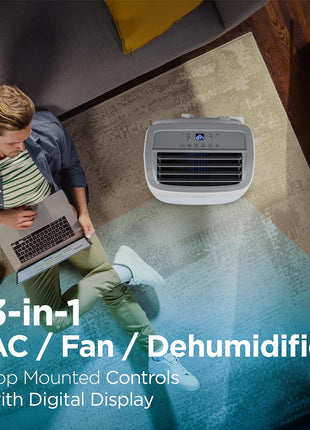 BLACK+DECKER Portable Air Conditioner, 9,000 BTU (5,300 BTU SACC) for Rooms up to 400 Sq. Ft., Portable AC with Follow Me Remote Control and Window Kit, BPACT08WT, White