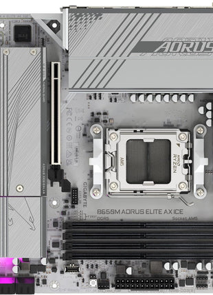 GIGABTE B650M AORUS Elite AX ICE AMD AM5 mATX Motherboard, Support Ryzen 9000/8000/7000 Series, DDR5, 12+2+2 Power Phase, PCIe 5.0 M.2, USB-C 3.2 Gen 2, WIFI6E, 2.5 GbE, EZ-Latch, Q-Flash, RGB Fusion