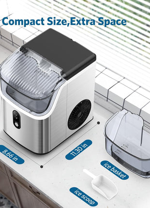 COWSAR Nugget Ice Makers Countertop Soft Chewable Pellet Ice Machine with Auto-Cleaning Function, 34Lbs/24H, Portable Ice Makers for Kitchen, Office, Home,Silver