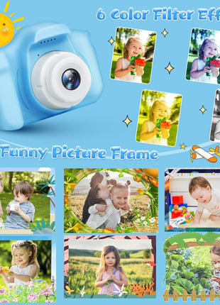 Kids Camera for Boys and Girls, GPOSY Digital Camera for Kids, Toddler Camera Christmas Birthday Toy Gifts for Kids Age 3 4 5 6 7 8 9 10 with 32GB SD Card, Video Recorder 1080P HD(Blue)