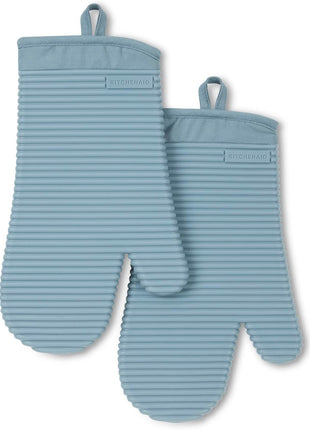 KITCHENAID Ribbed Soft Silicone Oven Mitt 2 Pack Set, 7.5 inchx13 inch, Milkshake
