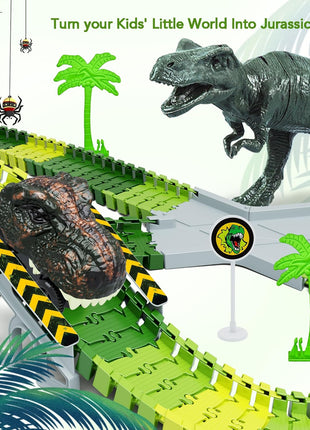 Dinosaur Toys, Create A Dinosaur World Road Race, Dinosaur Track Toys | Flexible Track Playset, 2 pcs Cool Dinosaur Car, Dinosaur Race Car Track for 3 4 5 6 Year & Up Old Boy Girls Best Gift
