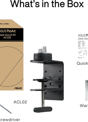 ASUS ProArt Desk Mount Kit (ACL02) 鈥?Supports Most 24 inch to 34 inch Proart Displays, C-Clamp, Mounting Base, Ergonomic Adjustments, Clean Desk Setup, Free Up Desk Space, Quick and Easy Set-up, Minimal