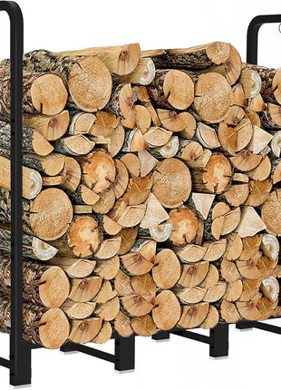 Artibear Firewood Rack Stand 4ft Heavy Duty Logs Holder for Outdoor Indoor Fireplace Metal Wood Pile Storage Stacker Organizer, Matte Black
