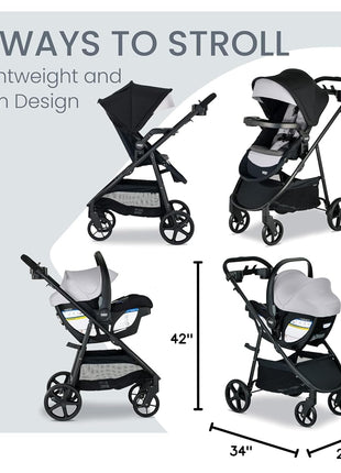 Britax Willow Brook S+ Travel System With Alpine Base — Glacier Onyx | Car Seat Stroller Combo; Brook+ Stroller & Willow S Infant Car Seat; ClickTight; Stroller Insert; Parent & Child Trays