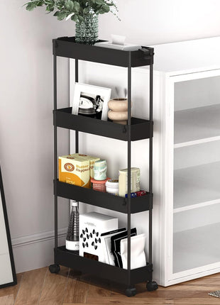 SPACELEAD Slim Storage Cart 4 Tier,Bathroom Organizer Rolling Utility,Mobile Shelving Unit Slide Out for Office, Kitchen, Laundry Room & Narrow Places,Black
