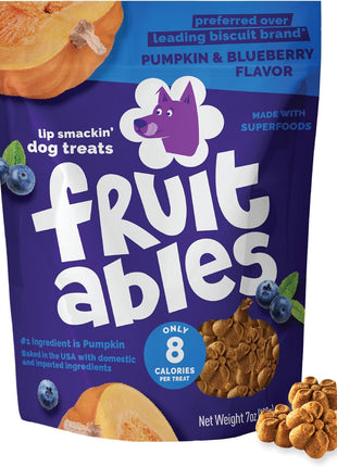 Fruitables Baked Dog Treats, Healthy Pumpkin Treat for Dogs, Low Calorie & Delicious, No Wheat, Corn or Soy, Made in the USA, Pumpkin and Banana Flavor, 7oz