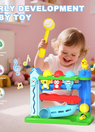 Ussybaby Hammer Toddler Musical Toys, Light-Up Baby Musical Toy for 1-2 Year Old Boys & Girls,STEM Educational Toy with English & Spanish, for Ages 6-9,9-12,12-18,18-24+ Months