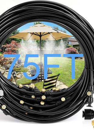 Bonviee Misters for Outside Patio - 75FT Misting Cooling System with 28 Brass Nozzles and 3/4 inch Adapter, 23M DIY Outdoor Misters Kit for Garden, Greenhouse, and Patio Cooling