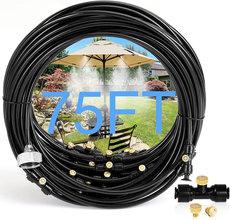 Bonviee Misters for Outside Patio - 75FT Misting Cooling System with 28 Brass Nozzles and 3/4 inch Adapter, 23M DIY Outdoor Misters Kit for Garden, Greenhouse, and Patio Cooling