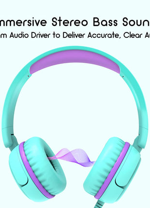 IMYB V1 Kids Headphones, 85dB Safe Volume for School, Toddler 2-12, Adjustable Foldable Durable Wired Cord, iPad Kindle Tablet Chromebook 3.5mm On-Ear for Boys Girls Teens Travel Plane (Green)