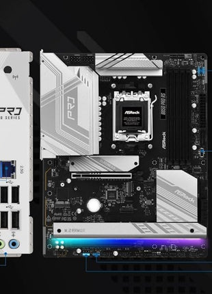 ASRock AMD AM5 B850 Pro RS Motherboard, AMD Ryzen 9000/8000/7000 Series, 4X DDR5 Slots up to 8000MHz, 24-Pin Power Connection, ATX, 21x USB Ports, PCIe 5.0