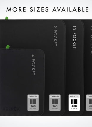 Vault X 12 Pocket Trading Card Zip Binder, 480 Cards, Premium Exo-Tec Album Material, 20 Side-Loading Pages, Folder, Sports, TCG (Black)
