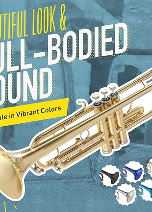 Mendini By Cecilio Bb Standard Trumpet Set for Beginners   Brass Student Trumpet Instrument with Hard Case, 7C Mouthpiece, Valve Oil, Cleaning Cloth, Gloves (Gold)