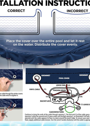 24 ft Round Pool Cover for Above Ground Pools, Above Ground Pool Cover, Swimming Pool Cover, Winter Pool Cover, Keeps Out Debris, Cold and UV Resistant, Supreme Mesh, Navy Blue