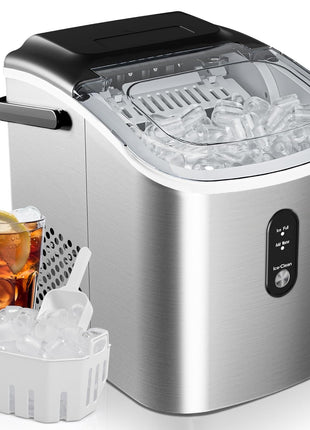 EUHOMY Ice Maker Countertop, Portable Ice Machine with Carry Handle, 26.5lbs Per Day, 9 Cubes in 6 Mins, Auto-Cleaning, with Basket and Scoop, for Home, Kitchen, Camping, RV (Silver)