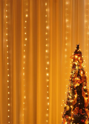 Dazzle Bright Curtain String Lights, 300 LED 9.8ft x9.8ft Warm White Fairy Lights with 8 Lighting Modes, Waterproof Lights for Bedroom Christmas Party Wedding Home Garden Wall Decor