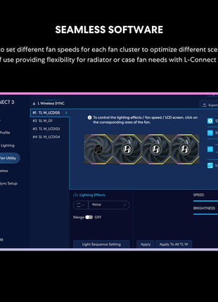 Lian Li UNI Fan TL LCD Wireless 120-Triple Pack (Reverse Blade)-2.4 GHz Wireless Signal ARGB Fan-Infinity Mirror-Daisy-Chain-Customizable Lighting-Controller Included & Required - White(12RTLLCD1W3W)