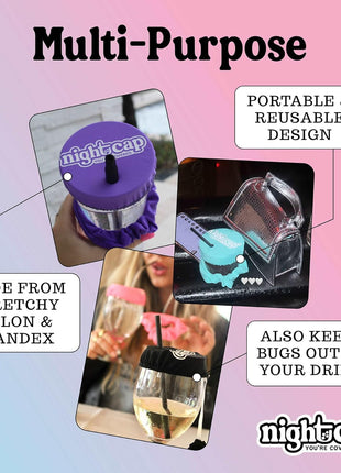 Nightcap The Original Drink Cover Scrunchie ? As Seen On Shark Tank And TikTok   Reusable   Wear On Wrist Or In Hair, Prevent Drink Spiking   Sanitary Pocket Keeps Cover Clean ? Black