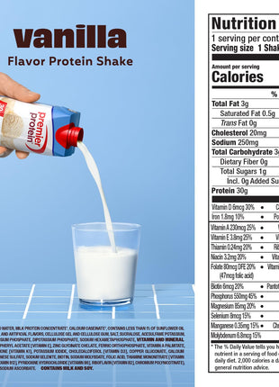 Premier Protein 30g High Protein Shake, Vanilla, 12 Pack | 160 Calories, 24 Vitamins & Minerals, No Added Sugar, Supports Muscle Health, Gluten-Free, 11 oz