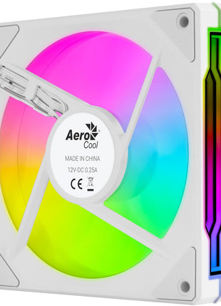 AeroCool Phantom M-3 Reverse Infinity Mirror ARGB Fan, for PC Case, 120mm, PWM 500-1800 RPM, Hydraulic Bearing, Eight Shock-Absorbing Pads, Liquid and Air Cooler, White