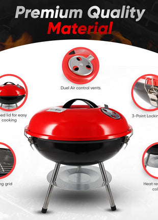 Gas One – 14-inch Portable Barbecue Grill with 3-Point Locking Lid for Heat Preservation – Dual Venting System – Small Charcoal Grill for Backyard, Camping, Boat