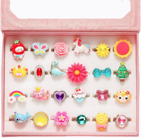 PinkSheep Little Girl Jewel Rings in Box | Adjustable,No Duplication, Girl Pretend Play and Dress Up Rings,Birthday Christmas Gift