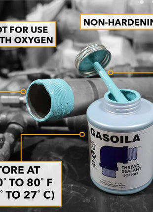 Gasoila Soft-Set Pipe Thread Sealant – Non-Hardening Paste for Metal & Plastic, 2 oz Tube – Reliable Leak Prevention, Drip-Resistant, Temp Range -100 to 600°F, Made in USA