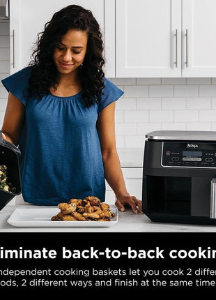 Ninja DZ201 Foodi 8 Quart 6 in 1 DualZone 2 Basket Air Fryer with 2 Independent Frying Baskets, Match Cook & Smart Finish to Roast, Broil, Dehydrate & More for Quick, Easy Meals, Grey