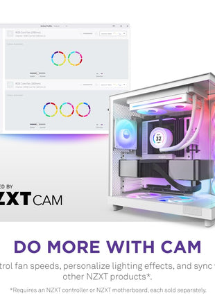 NZXT F240 RGB Core - 240mm Single-Frame RGB Fan Unit - White | 240mm single-frame unit with two 120mm RGB fans on one cable. Speed and lighting controlled through CAM.