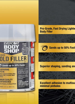 Evercoat Body Shop 105005 Pro-Grade Gold Filler Sands up to 50% Faster, Multipurpose for Dents in Aluminum, Fiberglass & More, Easy Mix Hardener Included 13 Fl Oz.