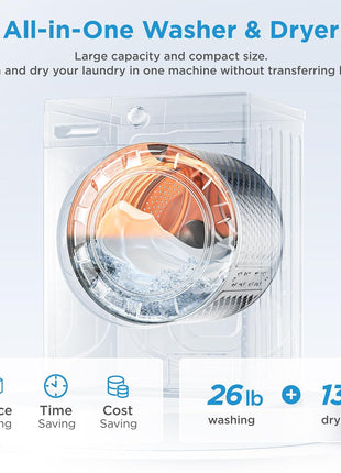 Midea 24 Inch All-in-One Front Load Washer Dryer Combo, 2.7 Cu.ft 26lbs Ventless Full-Automatic Washing Machine with Steam Care, Overnight Dry, 1400 RPM 16 Wash Cycles, White