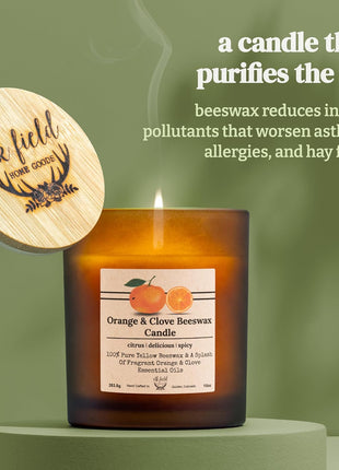 Elk Field Orange Clove Organic Beeswax Candle | 2 Ingredients | 100% Pure Beeswax Candles, Non Toxic, Natural, Organic Candles, Beeswax Candles Scented, Non Toxic Candles, 80 Hour, 10oz