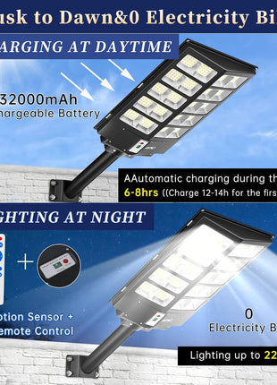 JAYNLT Y-5200W Solar Street Lights Outdoor,Commercial Parking Lot Lights Dusk to Dawn, Waterproof Solar Security Flood Lights with Motion Sensor and Remote for Yard, Garage, Driveway