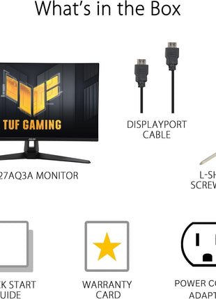 ASUS TUF Gaming 27" 1440P HDR Monitor (VG27AQ3A) – QHD (2560 x 1440), 180Hz, 1ms, Fast IPS, 130% sRGB, Extreme Low Motion Blur Sync, Speakers, Freesync Premium, G-SYNC Compatible, HDMI, DisplayPort