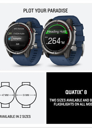 Garmin® quatix® 8, 51 mm, Marine GPS Smartwatch, Bright AMOLED Display, Chartplotter Controls, Built-in Flashlight, 24/7 Health & Wellness Features