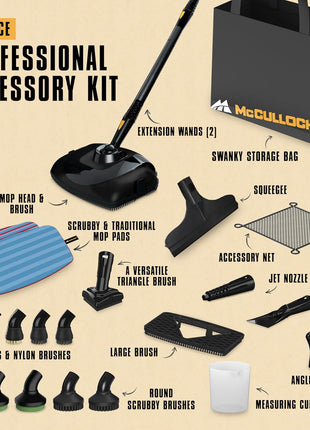 McCulloch MC1385 Deluxe Canister Steam Cleaner, 2-Hour Runtime, Chemical-Free, 23 Accessories: Mop Head, Brushes & More - Built for Home, Tile, Carpet, Furniture, & Personal Car Detailing