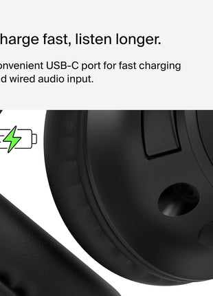 Belkin SoundForm Inspire Wireless Over-Ear Headset for Kids, Online Learning & Travel w/Built-in Microphone, 85dB Safe Volume Limit, 35H Battery - Compatible w/iPhone, iPad, Galaxy & More - Black