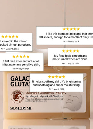 SOME BY MI Galactomyces Glutathione Daily Mask - 30 Sheets, 11.8Oz - Vitamin C Vegan Face Sheet Mask for Skin Brightening Routine - Skin Moisturizing and Glowing Care for Glass Skin - Korean Skin Care