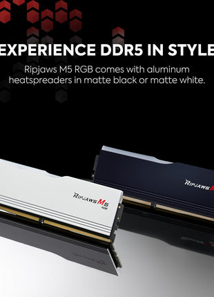 G.SKILL Ripjaws M5 RGB Series DDR5 RAM (Intel XMP 3.0) 96GB (2x48GB) 5600MT/s CL40-40-40-89 1.25V Desktop Computer Memory U-DIMM - Matte White (F5-5600J4040D48GX2-RM5RW)