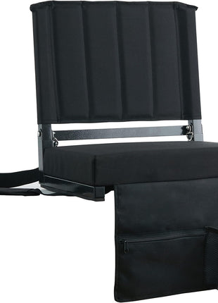 SPORT BEATS Stadium Seats with Back Support Bleacher Chairs with Back and Cushion Thick Padded Bleacher Seats Includes Shoulder Strap Black 1pc Regular - 17 inch W x 12 inch D x 16.5 inch H