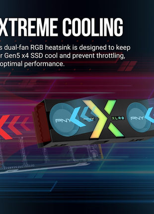 PNY CS3150 XLR8 Gaming Epic-X RGB 1TB PCIe Gen5 x4 NVMe M.2 SSD with RGB Dual Fan Heatsink - Microsoft DirectStorage Compatible – up to 11500 MB/s Read – M280CS3150XHS-1TB-RB