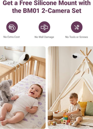 Comfyer BM01 7inch HD Split-Screen Baby Monitor, Video Baby Monitor with 2 Cameras and Audio, No WiFi Monitor with a Flexible Bracket, Up to 2 Days in VOX Mode with Sound Alert, 4X Zoom, Night Vision