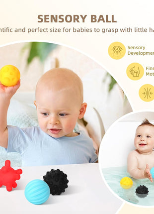 OOOK Montessori Toys 0-6 Months, Montessori Toy Set, 7 in 1 Newborn Baby Toys with Spinning Drum, Tissue Box Toy, Sensory Balls, Contrast Cards and More