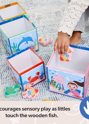 Melissa & Doug® Ms. RachelTM Sort and Count Nesting and Stacking Blocks with Wooden Fish Preschool Learning Toy for Boys, Girls - FSC Certified