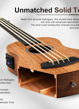 Caramel CUB402 Electric 30inch All Solid Wood Mahogany Ukulele Bass   Tuned as E A D G